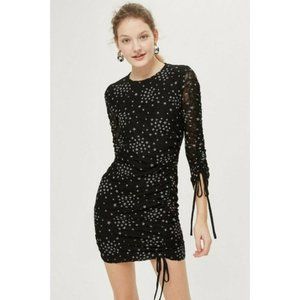 Topshop Star Print Ruched Lace Bodycon Dress Black Purple
